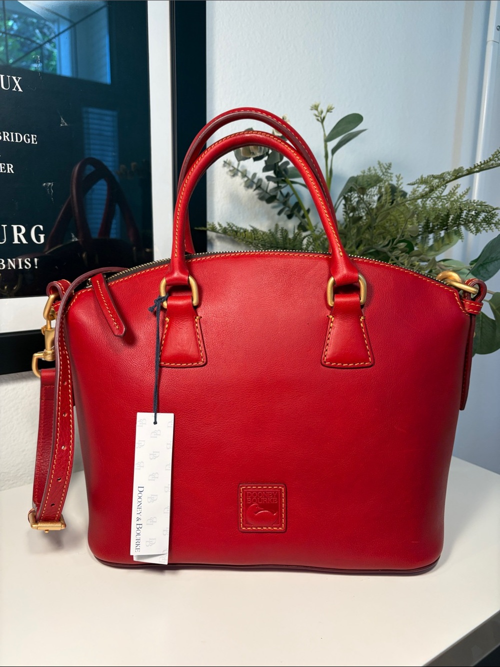 NWT Vintage Dooney & Bourke Florentine Leather Dome Satchel In Red/Bordeaux